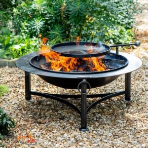 Round-metal-three-legged-fire-pit,-height-50-min